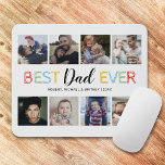 Tapis De Souris Collage photo personnalisé 8 bureau papa<br><div class="desc">Plaque photo mignonne daddy avec un arrière - plan blanc ordinaire qui peut être changée en n'importe quelle couleur,  8 collage photo de famille,  un design typographique coloré "meilleur papa jamais",  et les noms des enfants.</div>