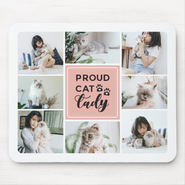 Tapis De Souris Collage photo Proud Cat Lady Blush Pink (Devant)