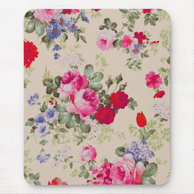 Tapis De Souris Collage Rose rouge et bleu (Devant)