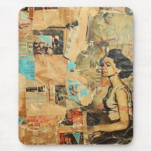 Tapis De Souris Collage rustique Vintage de journaux (8)