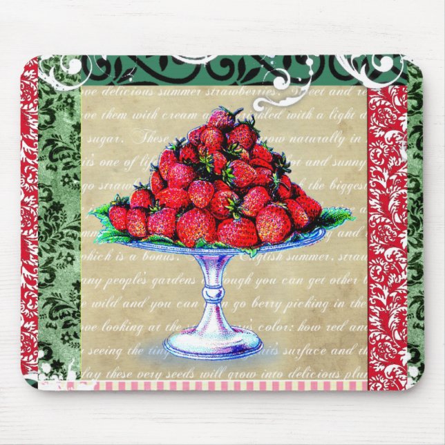 Tapis De Souris Collage vintage de fraises (Devant)