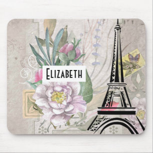 Tapis De Souris Collage vintage et tour Eiffel