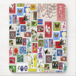 Tapis De Souris Collection de timbres colorés de carte postale vin