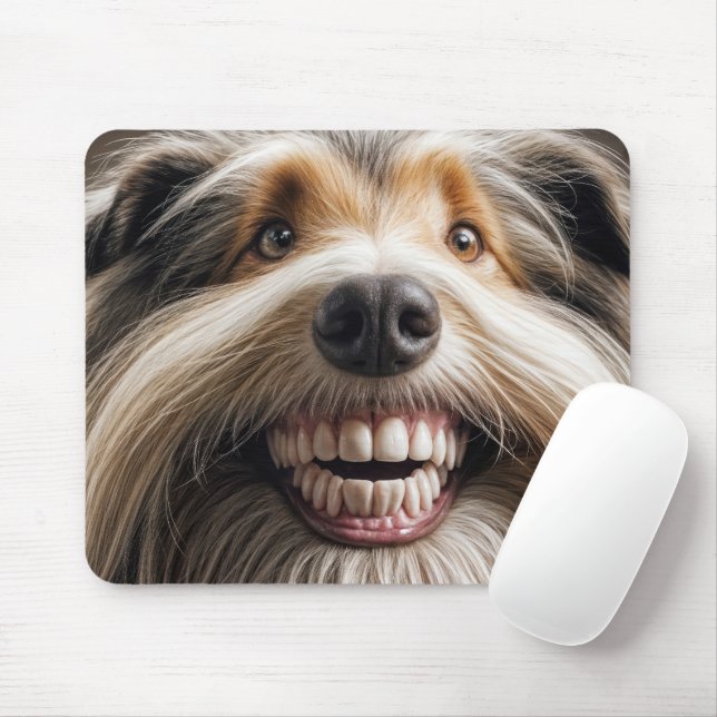 Tapis De Souris Collie à poils avec un Grin à dents (Avec souris)