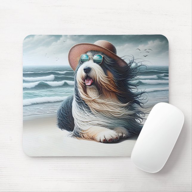Tapis De Souris Collie alvéolé sur la plage (Avec souris)