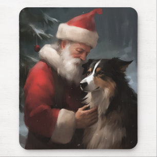 Tapis De Souris Collie frontalier avec Noël Festif du Père Noël