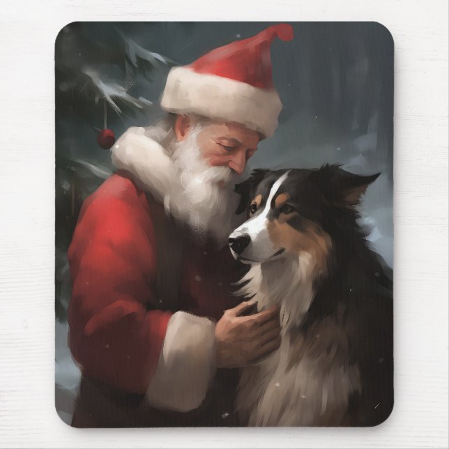 Tapis De Souris Collie frontalier avec Noël Festif du Père Noël (Devant)