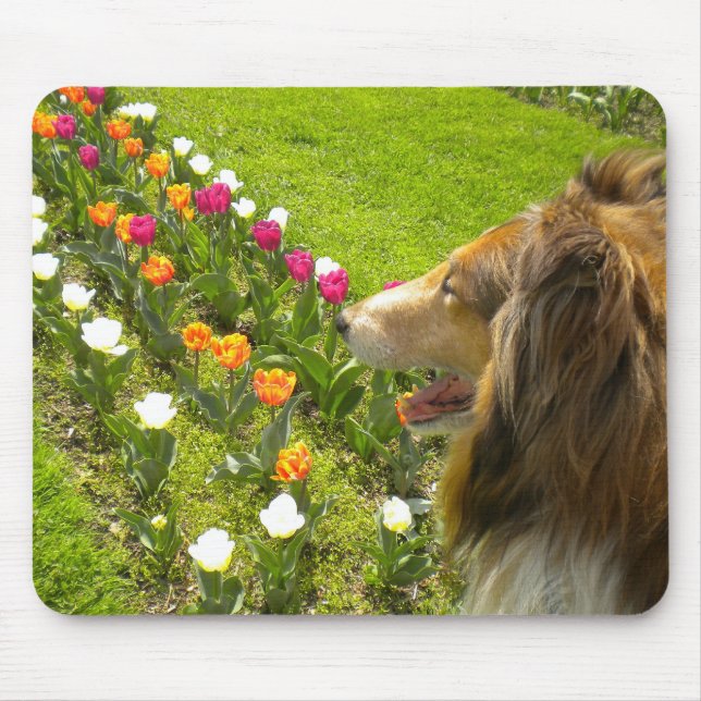 Tapis De Souris Collie N Plus De Tulipes Pad Souris (Devant)