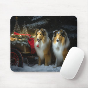 Tapis De Souris Collie Rough Neigeux Traîneau Décor Noël