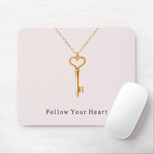 Tapis De Souris Collier Chaîne en Or à Coeur Rose Pâle