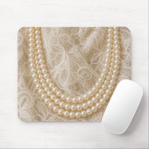 Tapis De Souris Collier de perles sur dentelle d'ivoire