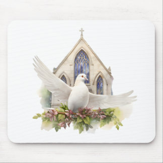 Tapis De Souris Colombe Blanche Avec Église