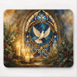 Tapis De Souris Colombe de Noël en vitrail