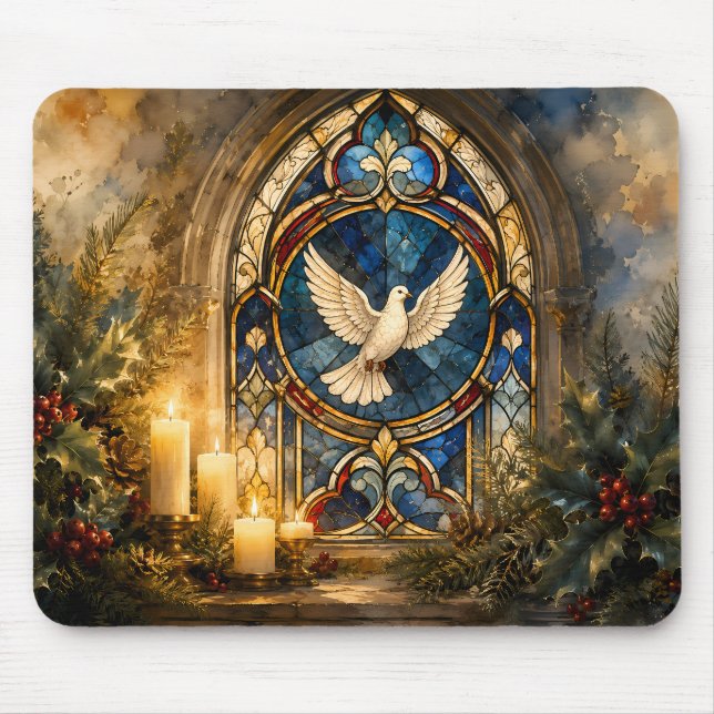 Tapis De Souris Colombe de Noël en vitrail (Devant)