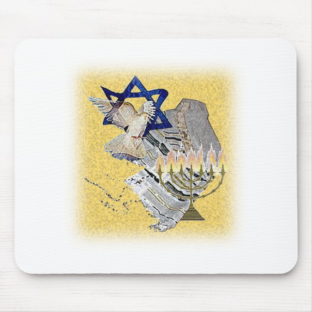 Tapis De Souris Colombe Tallit Menorah avec l'arrière - plan (Devant)
