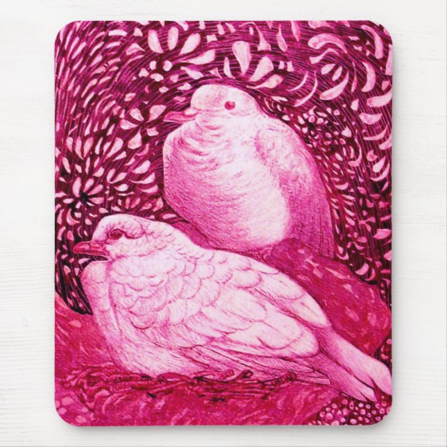 TAPIS DE SOURIS COLOMBES BLANCHES EN FUCHSIA ROSE (Devant)