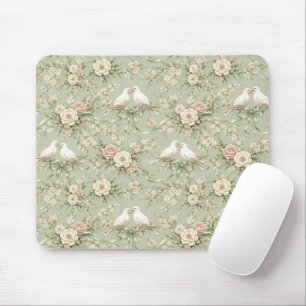 Tapis De Souris Colombes de mariage avec roses et rubans