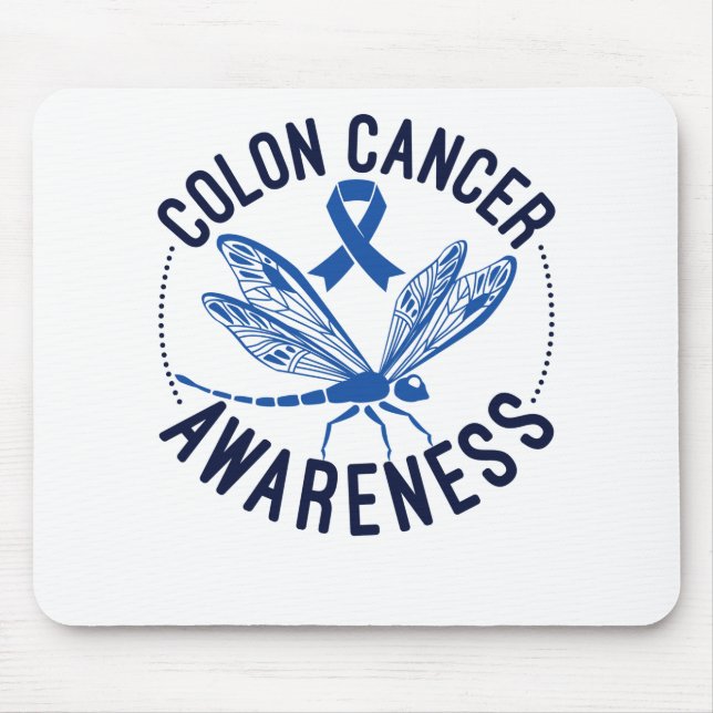 Tapis De Souris Colon Cancer Awareness Dragonfly Blue Ribbon (Devant)