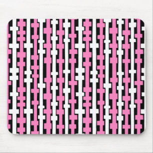 Tapis De Souris Colonnes Abstraites - Blanc et Rose sur Noir