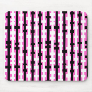 Tapis De Souris Colonnes Abstraites - Noir et Blanc sur Rose