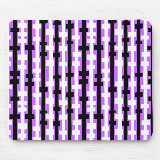 Tapis De Souris Colonnes Abstraites - Noir et Blanc sur Violet (Devant)