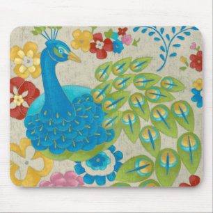Tapis De Souris Colorful Peacock et Fleurs