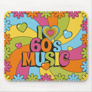 Tapis De Souris Colorful Retro 60s Music Hearts Waves and Flowers