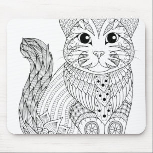 Tapis De Souris Coloriage adulte Style de livre Chat auto-coloriag