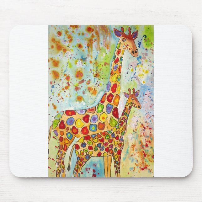 Tapis De Souris Colourful Mother and Baby Giraffes (Devant)