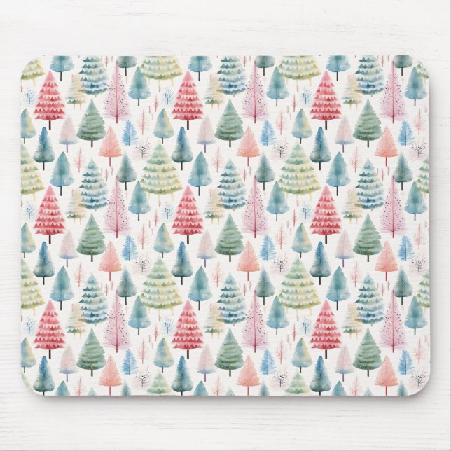 Tapis De Souris Colourful Pastel Christmas Pine Trees Pattern (Devant)