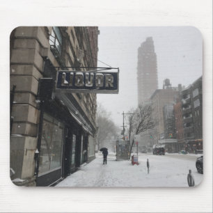Tapis De Souris Columbus Avenue Liqueur Store NYC Snowstorm Winter