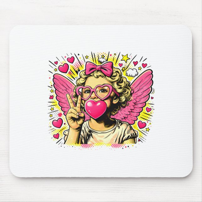 Tapis De Souris Com Saint-Valentin Cupidon Cœur Ange Amour Vacance (Devant)