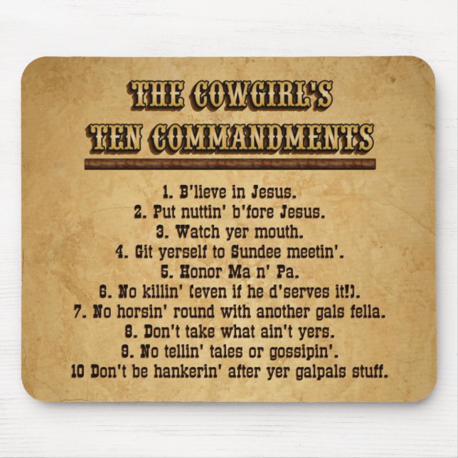 Tapis De Souris Commandements MOUSEPAD de la cow-girl 10 (Devant)