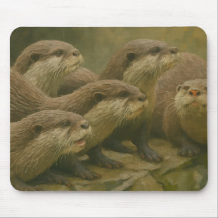 Tapis De Souris Compagnie curieuse - Famille Otter sur les rochers