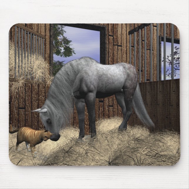 Tapis De Souris Compagnons tranquilles Cheval et Chat Mousepad (Devant)