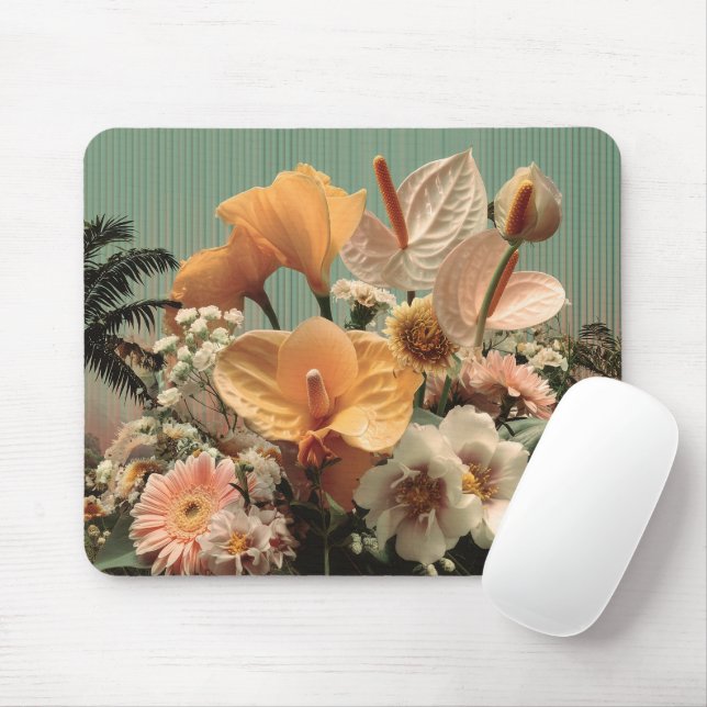 Tapis De Souris Composition florale d'anthurium et de fleurs tropi (Avec souris)