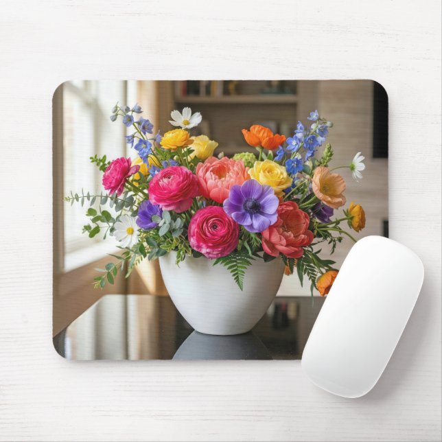 Tapis De Souris Composition florale sur une table brillante (Avec souris)
