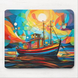 Tapis De Souris Concept de bateau de pêche Paysage coloré Abstrait