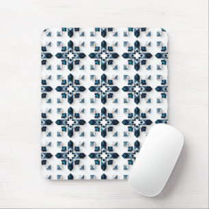 Tapis De Souris Conception Abstraite Géométrique en Bleu et Blanc