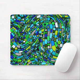 Tapis De Souris Conception Abstraite Vagues Formes Bleu Vert