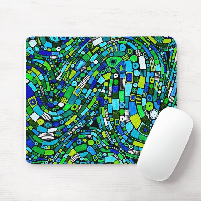 Tapis De Souris Conception Abstraite Vagues Formes Bleu Vert (Avec souris)