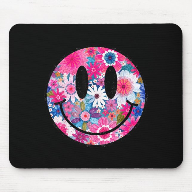Tapis De Souris Conception bohème groovy visage souriant fleurs he (Devant)