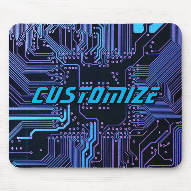 Tapis De Souris Conception de carte de circuit imprimé cyber bleu  (Devant)