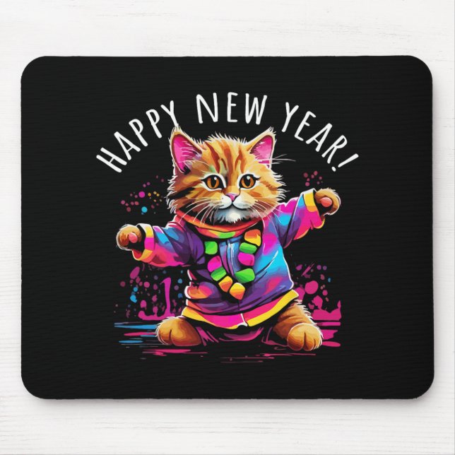 Tapis De Souris Conception de chat dansant pour la fête de la nouv (Devant)