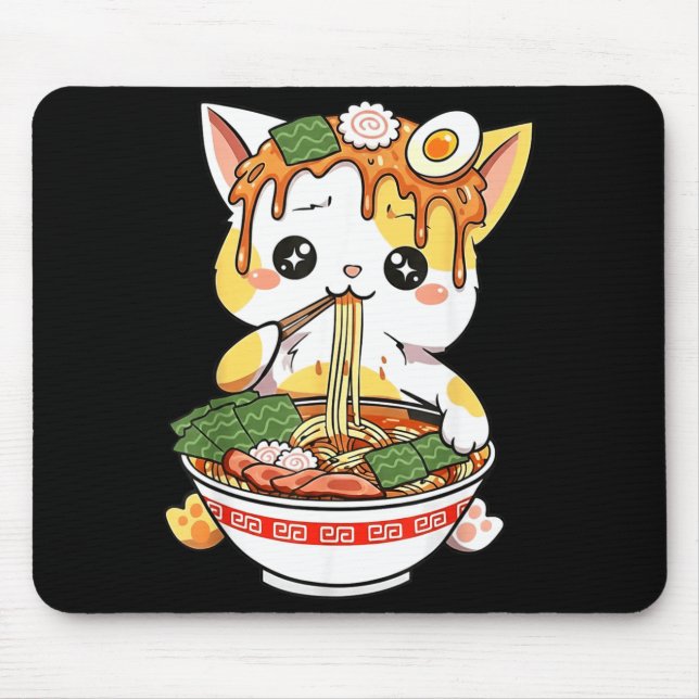 Tapis De Souris Conception de chat Ramen style Kawaii drôle anime  (Devant)