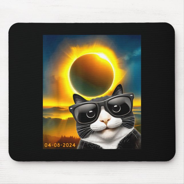 Tapis De Souris Conception de chat Tuxedo d'éclipse solaire totale (Devant)
