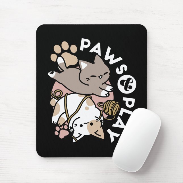 Tapis De Souris Conception de chats mignons et joueurs – Art de pa (Avec souris)