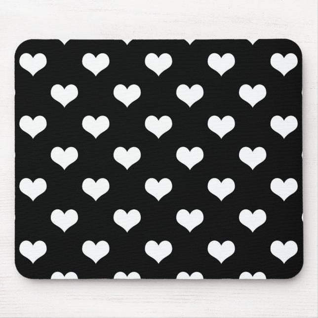 Tapis De Souris Conception de coeurs adorables noir blanc  (Devant)