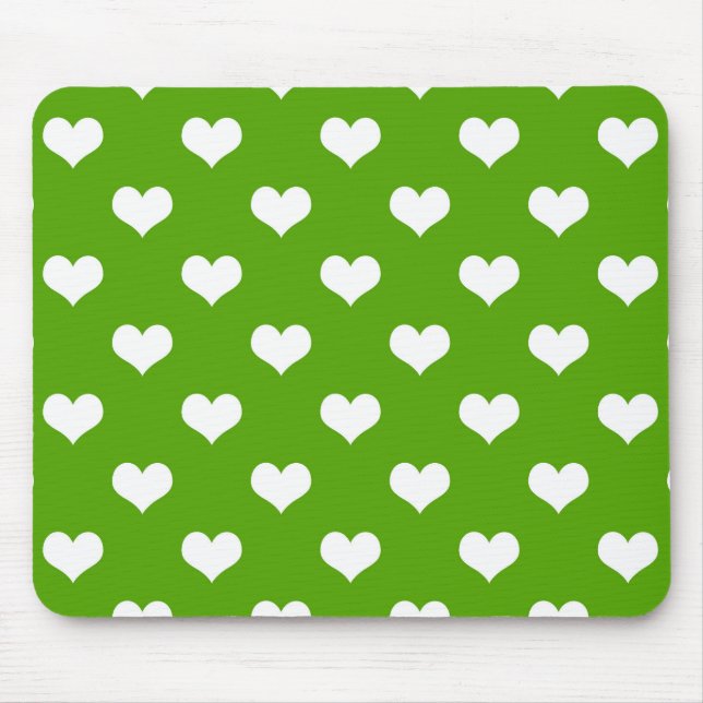 Tapis De Souris Conception de cœurs adorables verts blancs  (Devant)