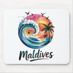 Tapis De Souris Conception de coucher de soleil tropical et de sur